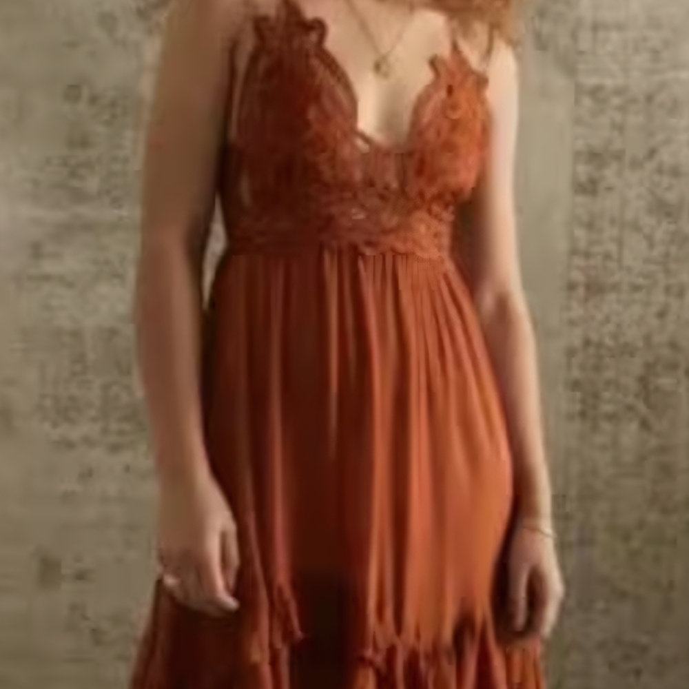 Free People Rust Backless Dress with Lace Detail